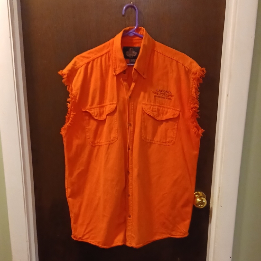 Orange Sleeveless Button-Up Laconia 2012 Motorcycle Week Shirt Size XL